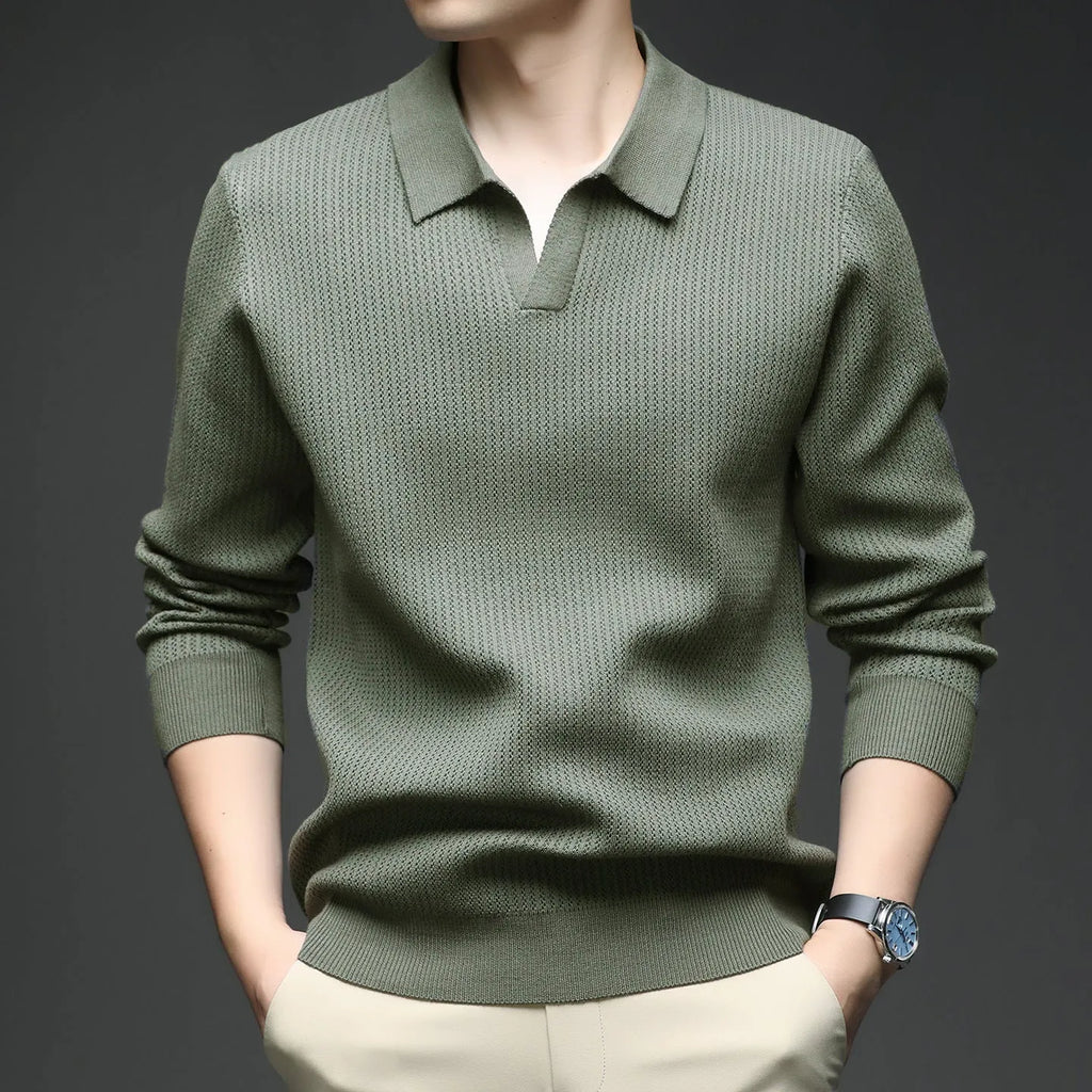 Men's loose fit casual jumper in green colour shown front view