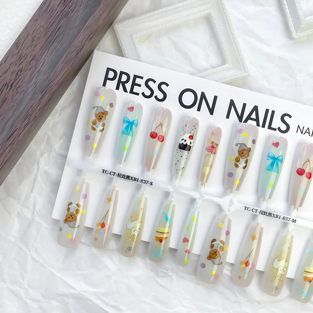 Cute little bear cartoon glossy seal nail sticker set 40 pieces Labi bear XB1-837 long ladder design