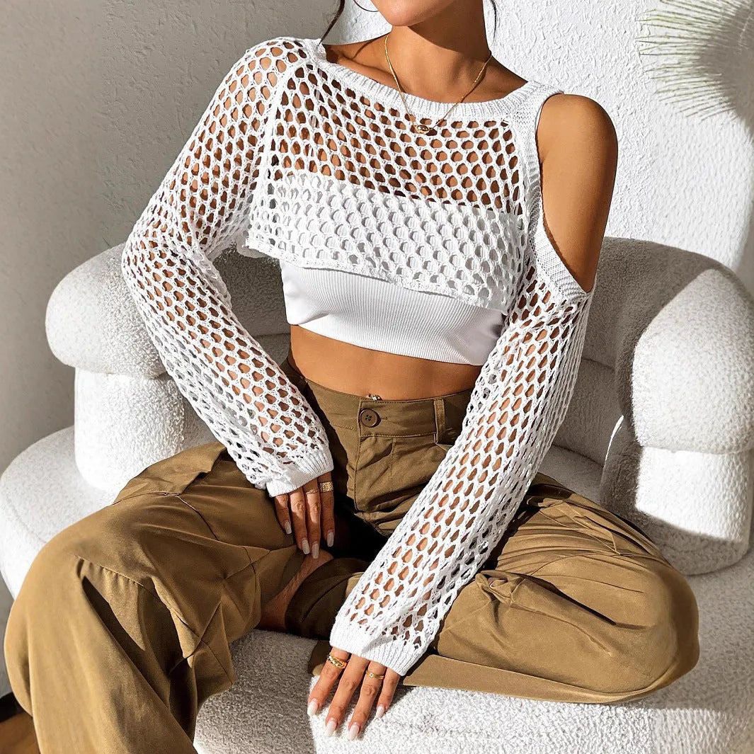 Mesh beach shirt with navel cut-out design in polypropylene fibre fabric