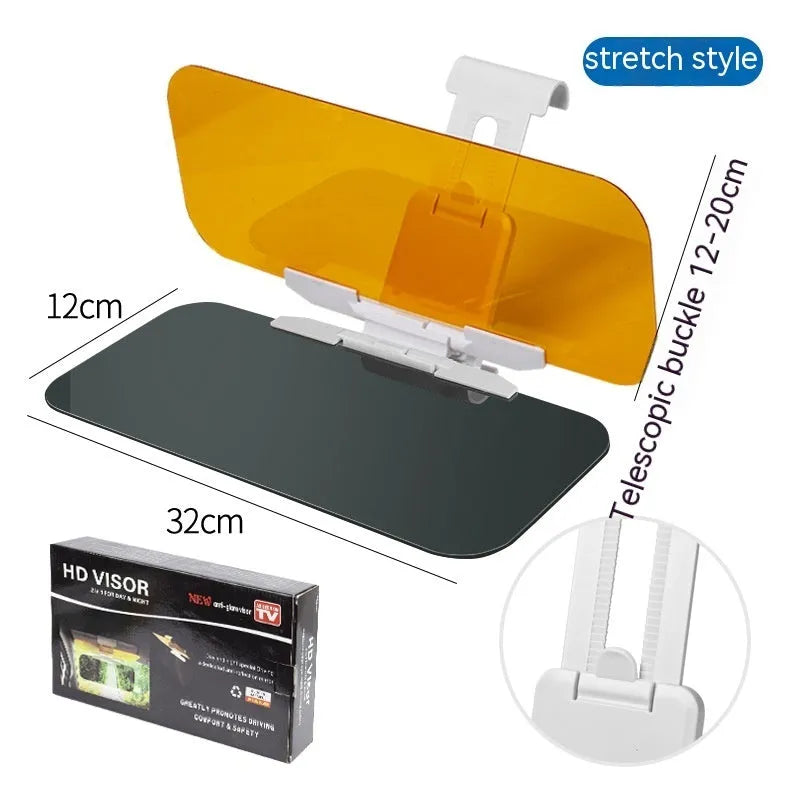Anti-glare car sun visor with telescopic installation and acrylic lens for high-beam and sunlight protection