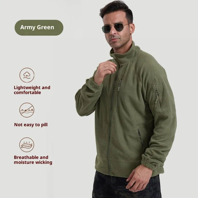 Men's polar fleece cycling jacket in solid colour with zip front