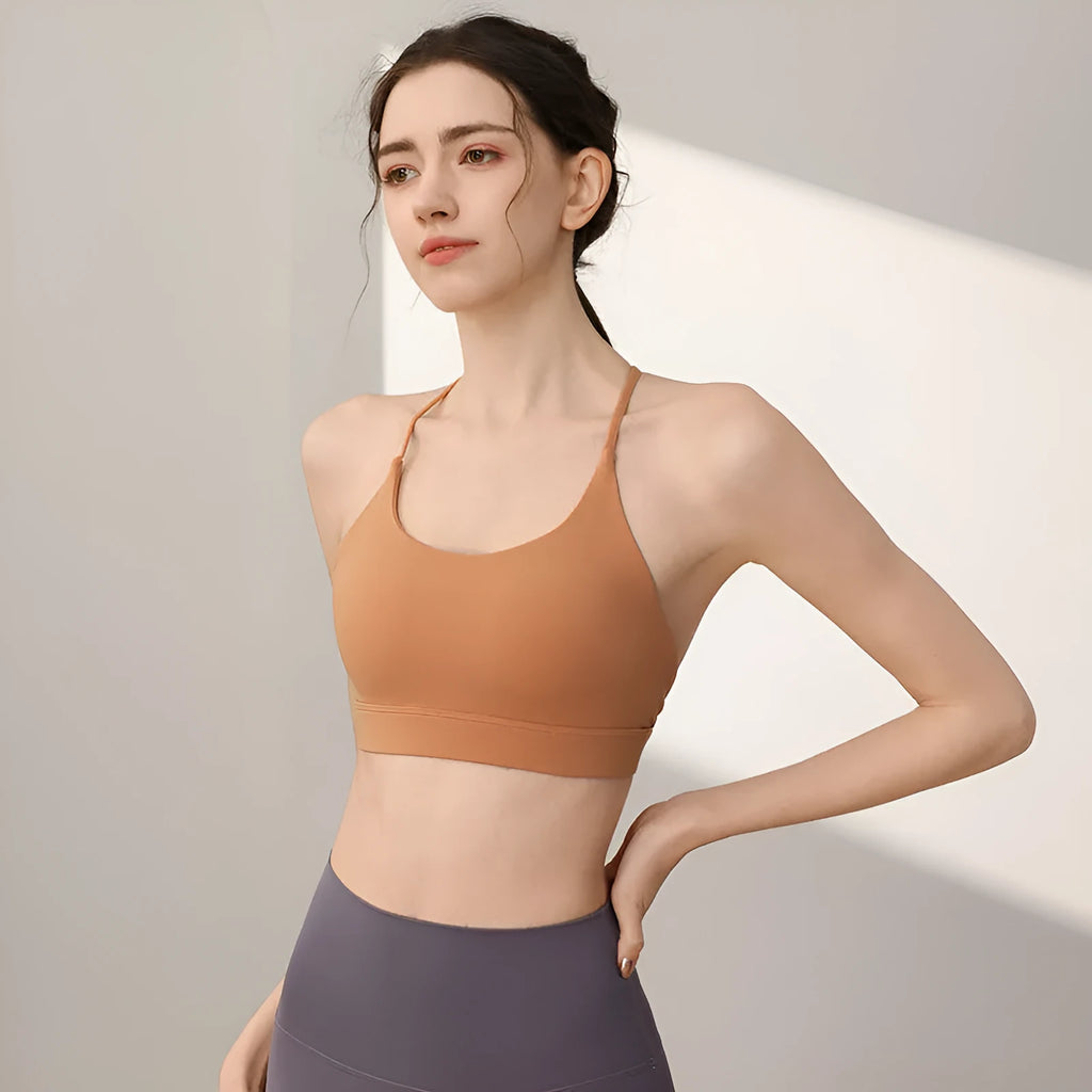 Women's shockproof sports vest in multiple colours with fixed double shoulder straps for running and workouts
