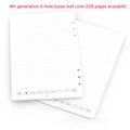 Loose leaf spiral notebook refill set showing Zodiac Forest Paper core and assorted metal-coded pen refills on a table.