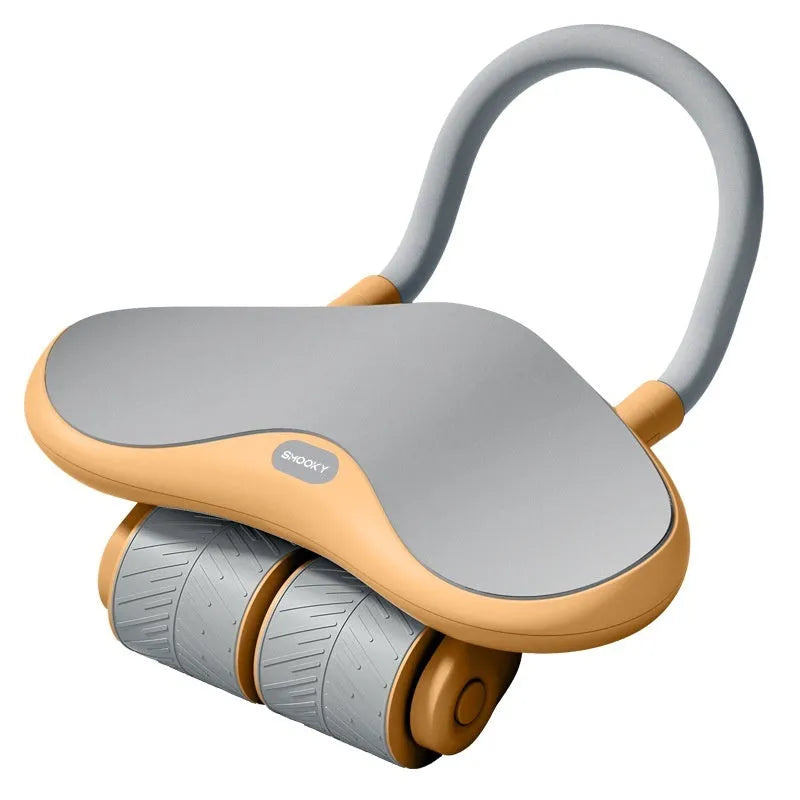 Three-wheel abdominal fitness equipment with automatic rebound and included kneel pad
