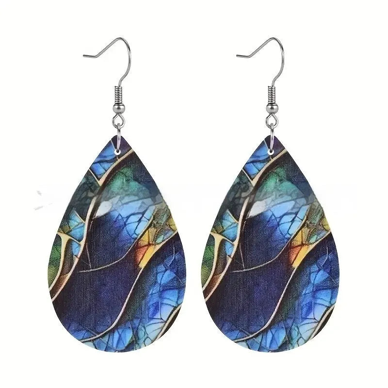 Acrylic flat branch knot drop earrings with printed designs in personality style