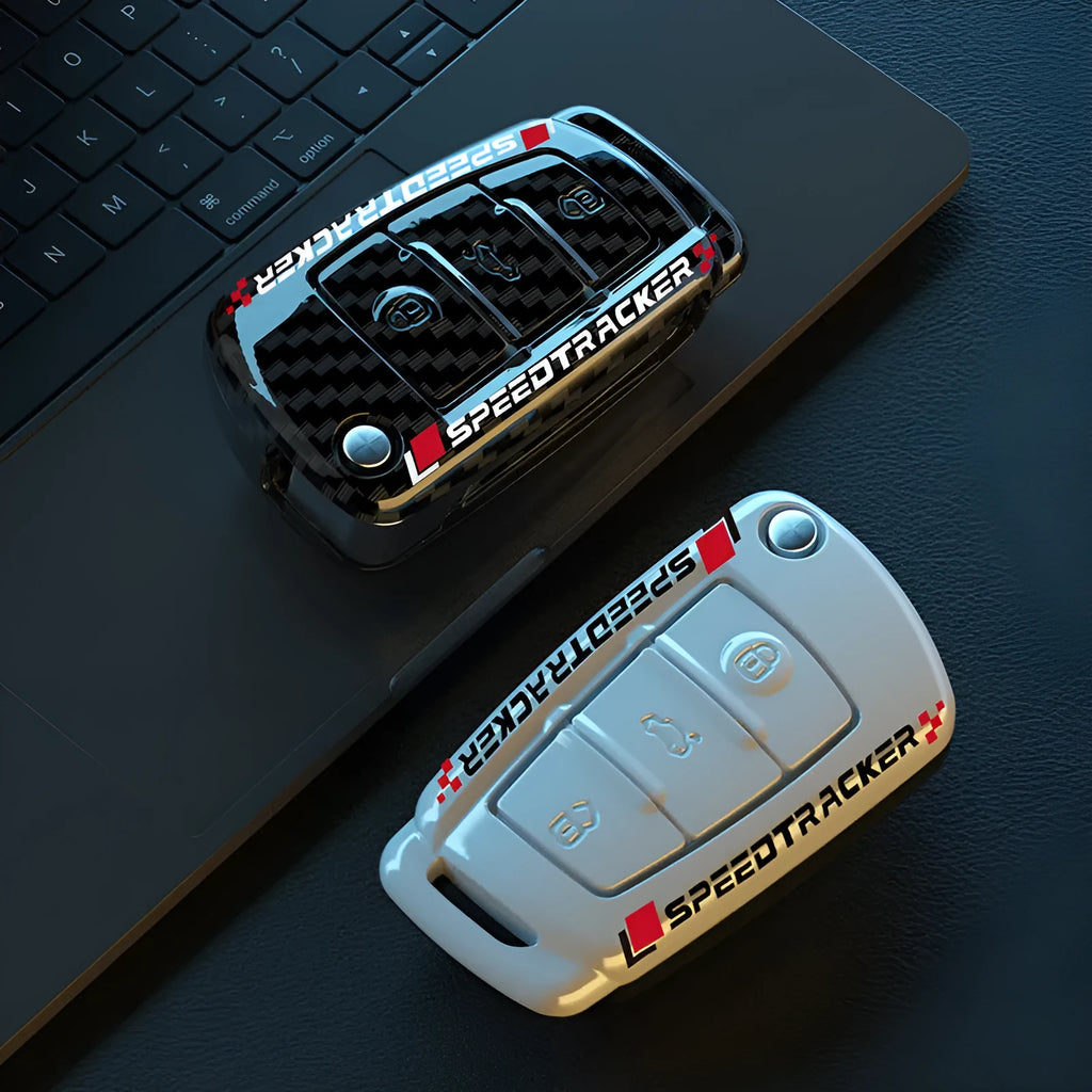 Carbon fibre style car key cover with mirror element in carbon or white colour