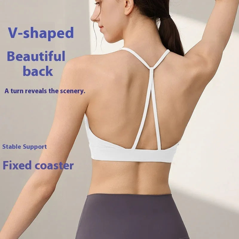 Women's shockproof sports vest in multiple colours with fixed double shoulder straps for running and workouts