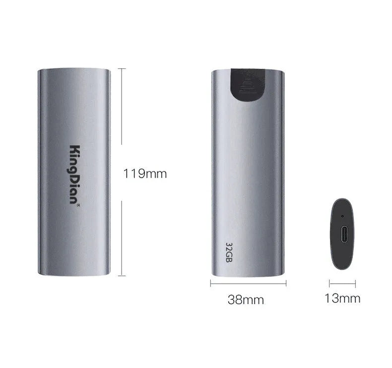 Grey mobile SSD external hard drive with USB 3.0 interface for phone connection