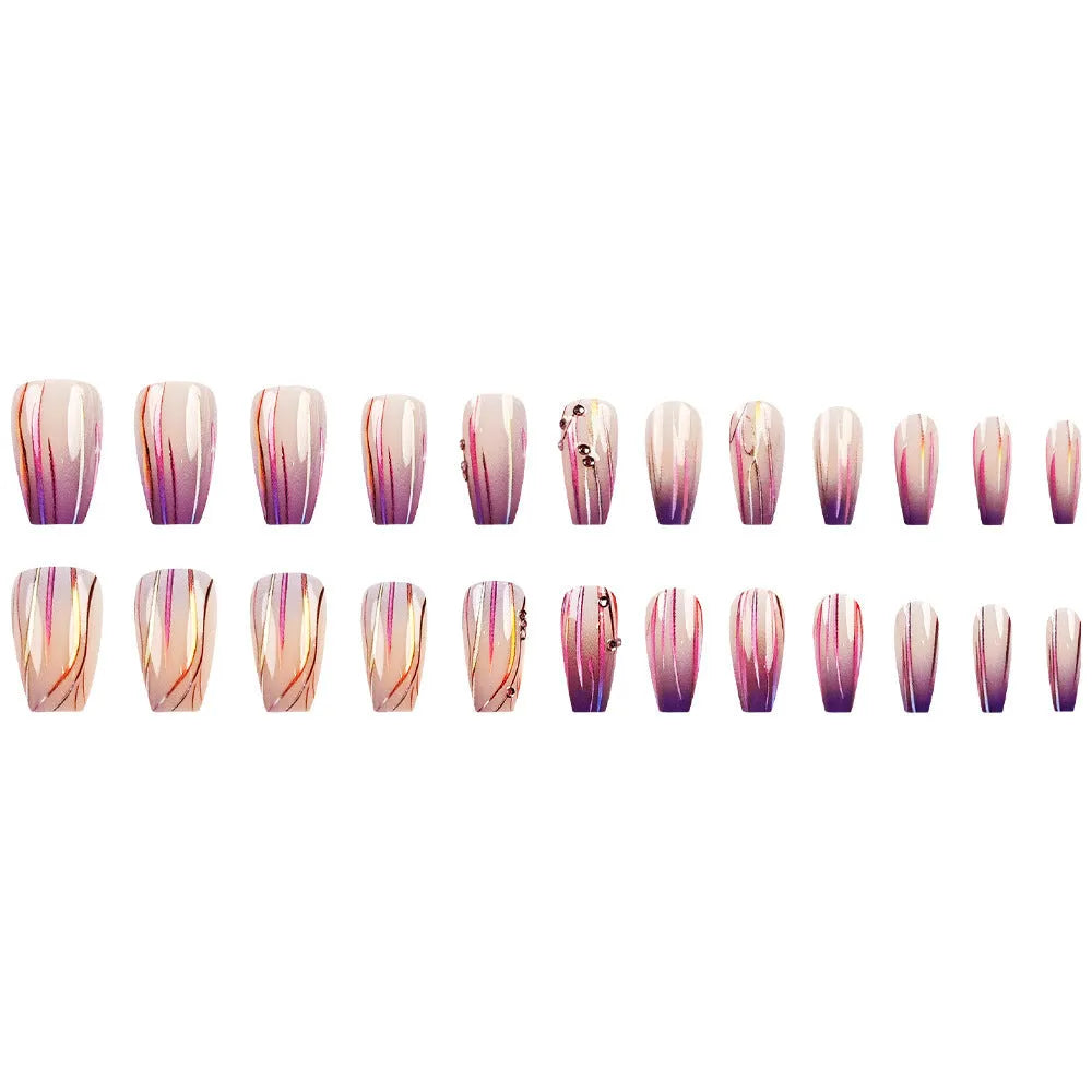 Magic Purple Line Gradient nail sticker set showing starry sky patterns with jelly glue tube