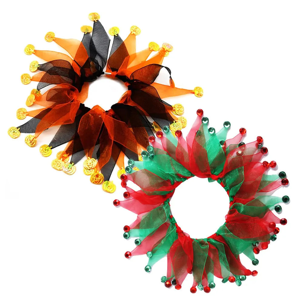 Tie-dye pet dog collar with Christmas and Halloween patterns in colourful blue and green designs