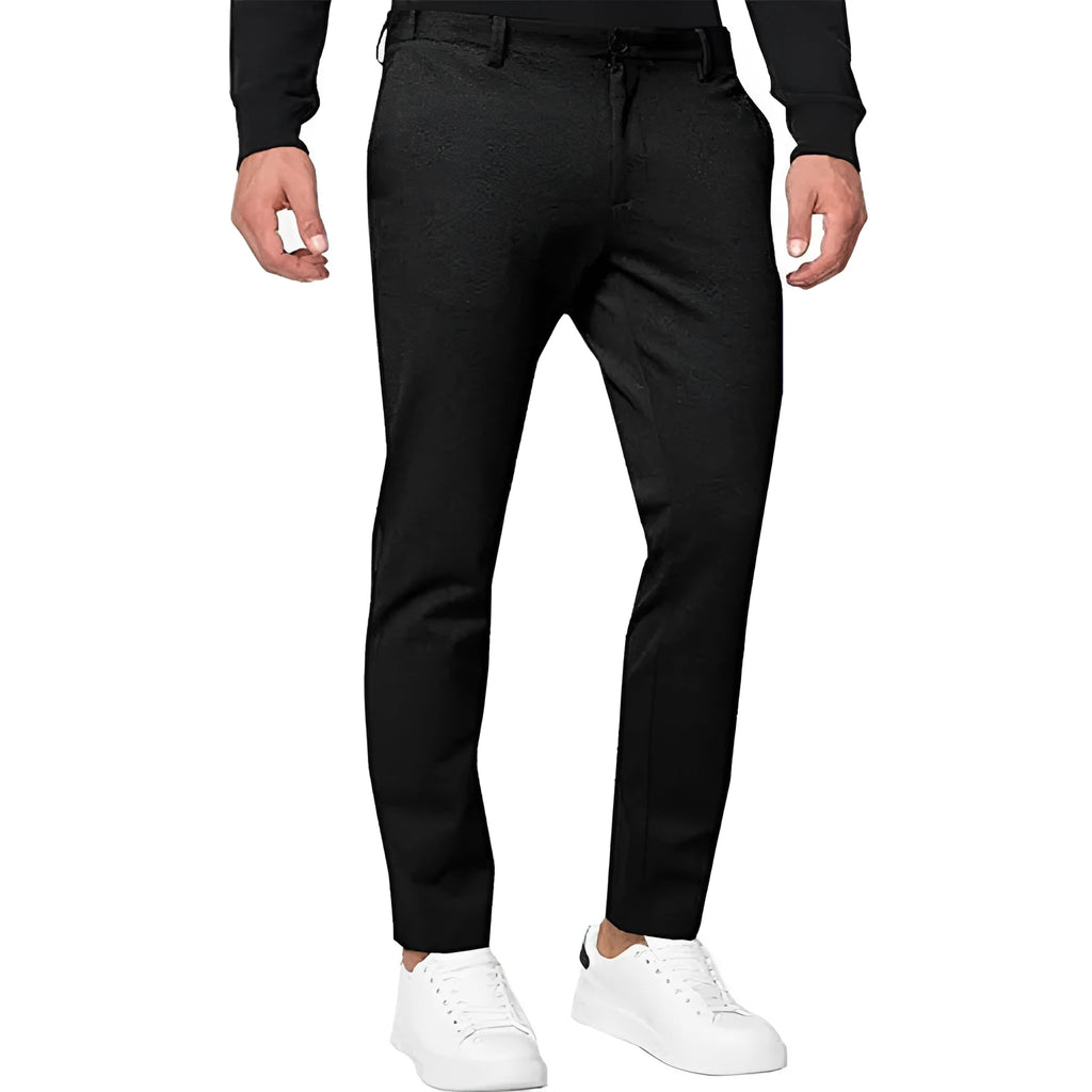 Men's slim-fit tapered chino trousers in stretch cotton blend fabric available in five colours