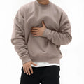 Men's cotton blend loose fit round neck pullover sweater in khaki