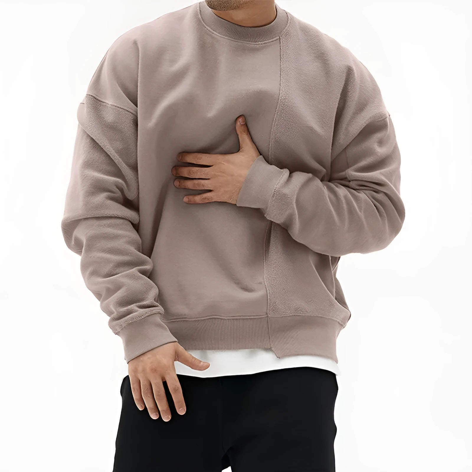 Men's cotton blend loose fit round neck pullover sweater in khaki