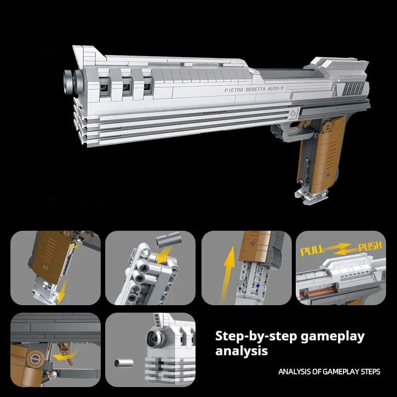 Assembled plastic building blocks toy gun model in style 58024 with small particle pieces