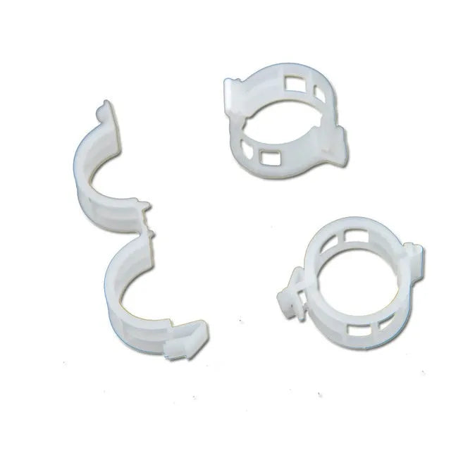 Set of 50 plastic garden plant clips for supporting tomato vines and flower stems.