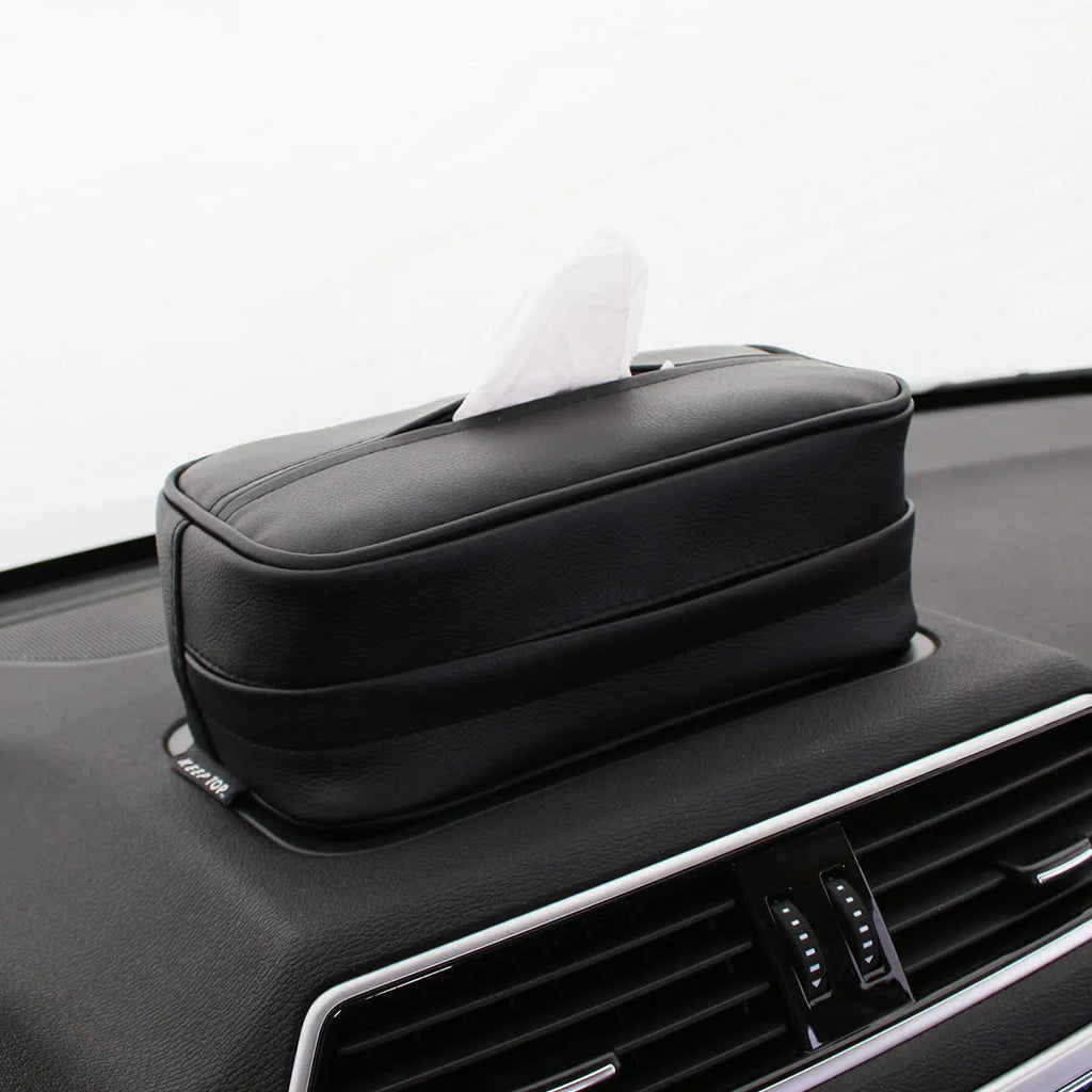 Black PU leather hanging document organiser box for car sun visor