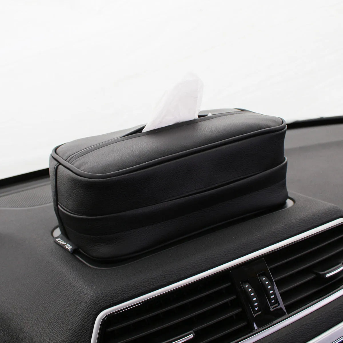 Black PU leather hanging document organiser box for car sun visor