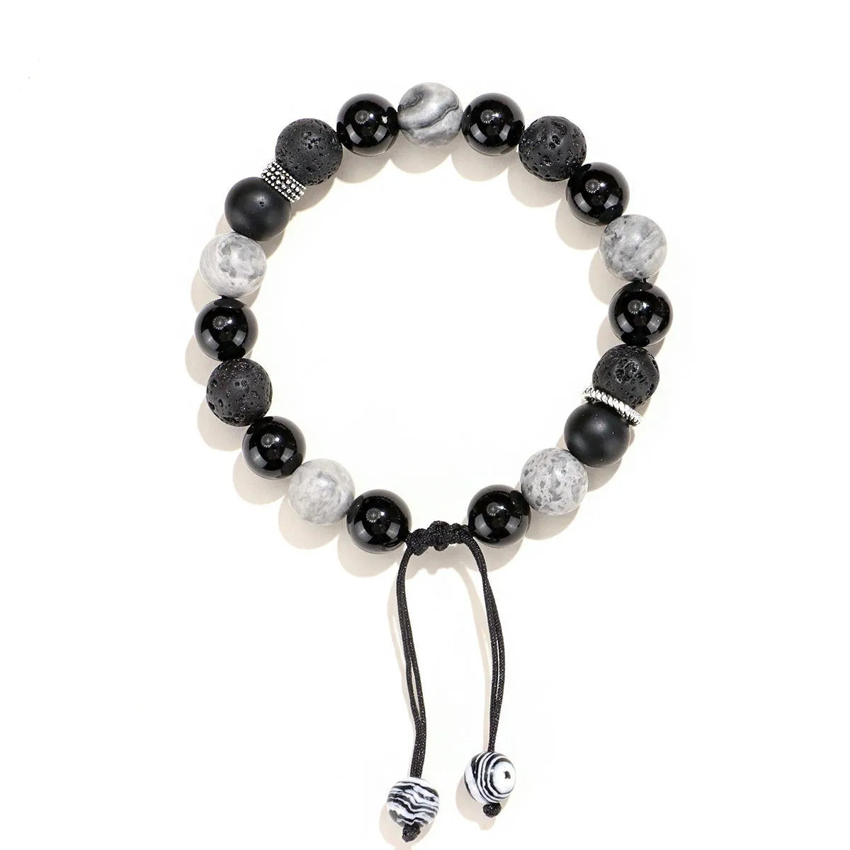 Black agate map stone and volcanic rock bracelet in new Chinese style with 10mm and 8mm size options