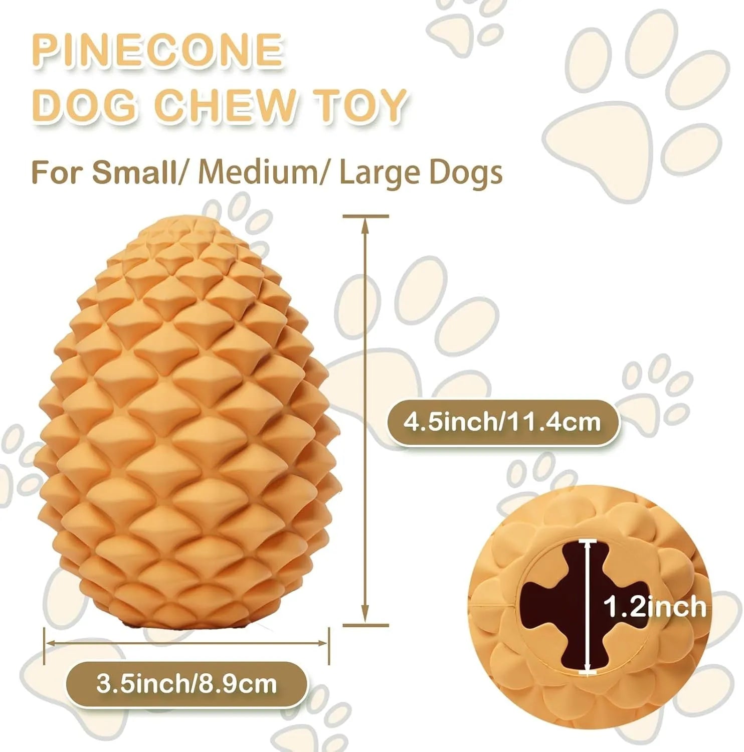 Yellow pine cone shaped dog chew toy with treat dispenser for medium large aggressive chewers