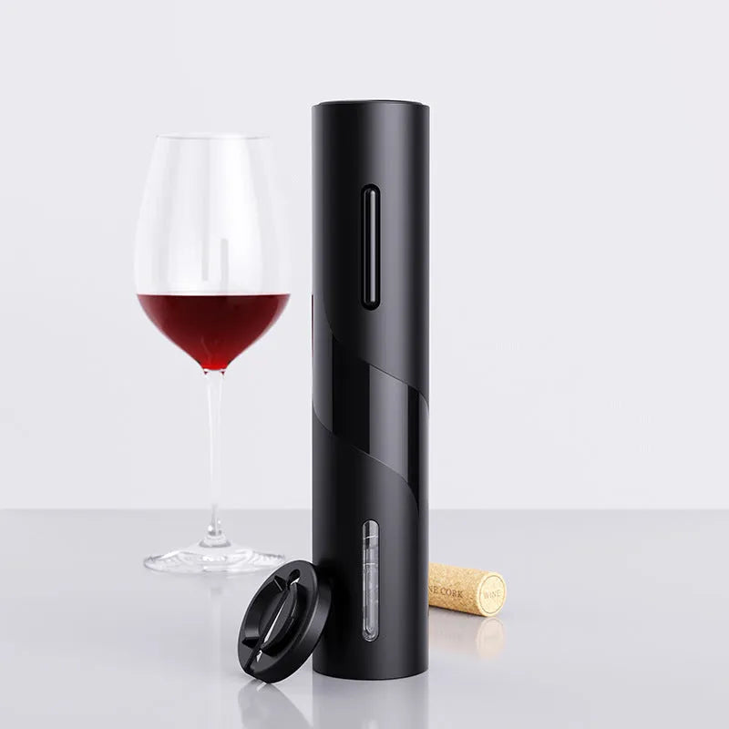 Automatic electric wine opener set with foil cutter stopper and pourer in black finish