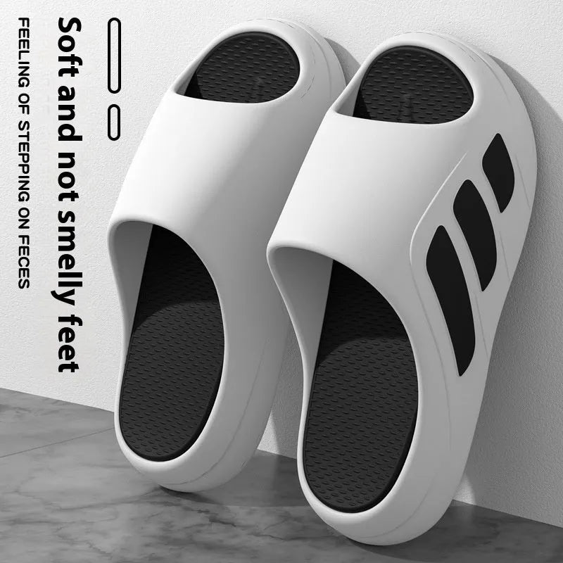 Brown EVA foam platform flip flop slippers for indoor home use.
