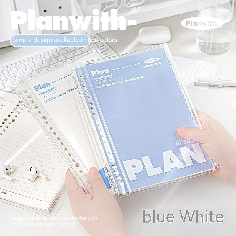 A5 PVC spiral notebook organiser in blue colour showing loose binding mechanism