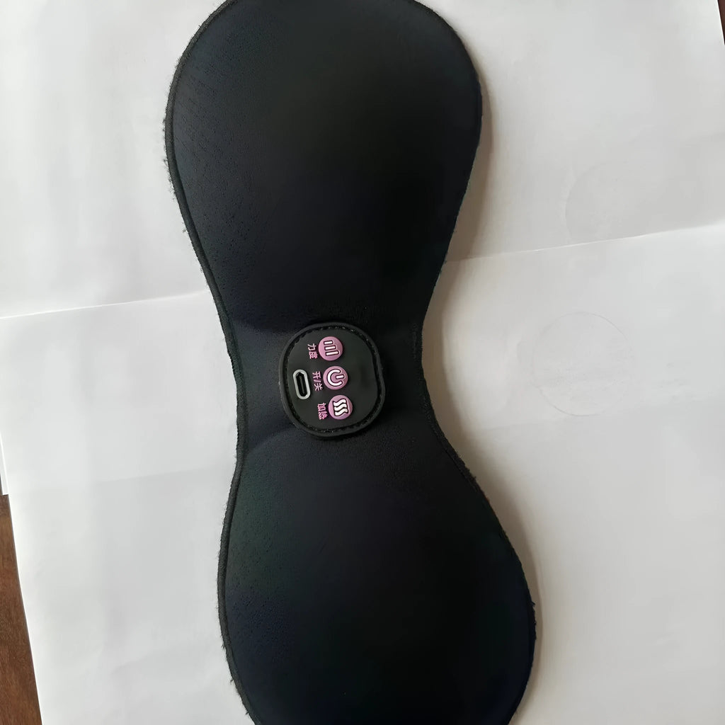 Black electric massage bra inner cushion with three-key control panel and silicone chest stickers