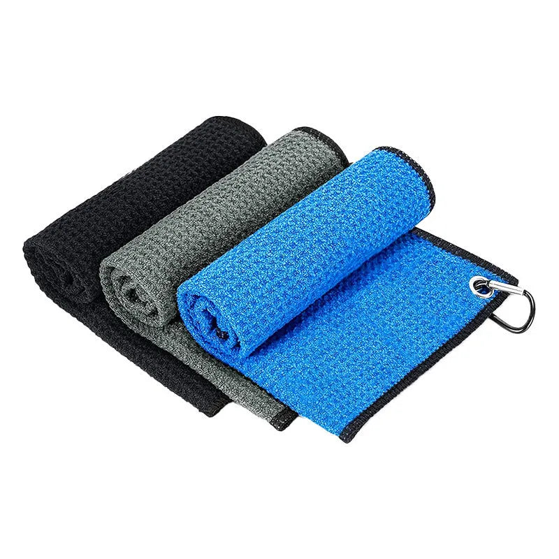 Waffle weave golf ball cleaning towel in multiple colour options showing textured surface pattern