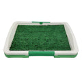 Green synthetic turf dog grass patch with three-layer tray for indoor puppy toilet training