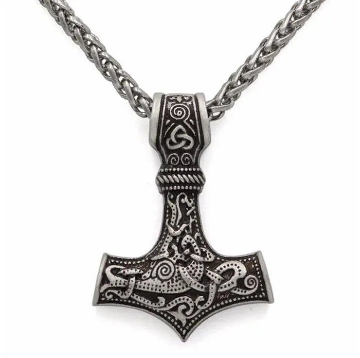 Hammer pendant necklace in ancient gold finish with stainless steel chain, compact 3.5x4.5cm size