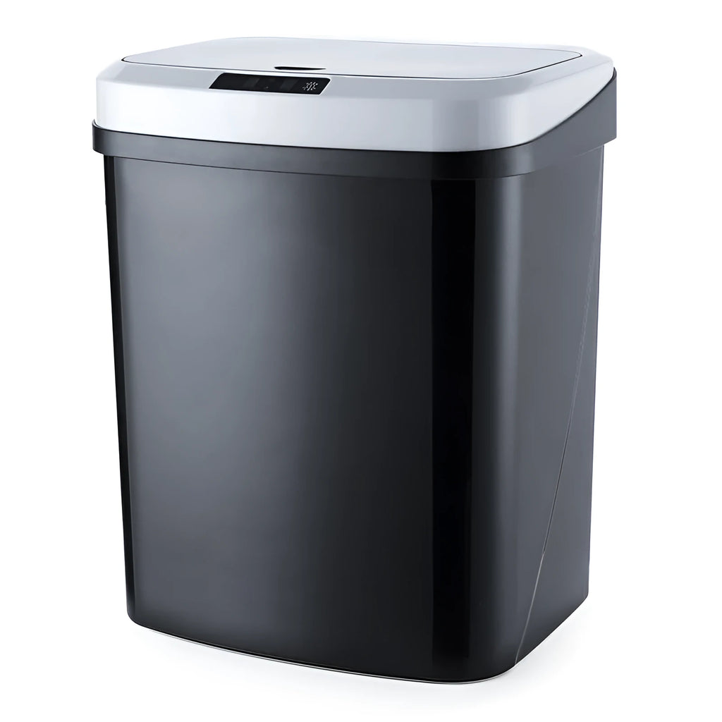 Black smart induction trash can with lid for kitchen or bathroom use