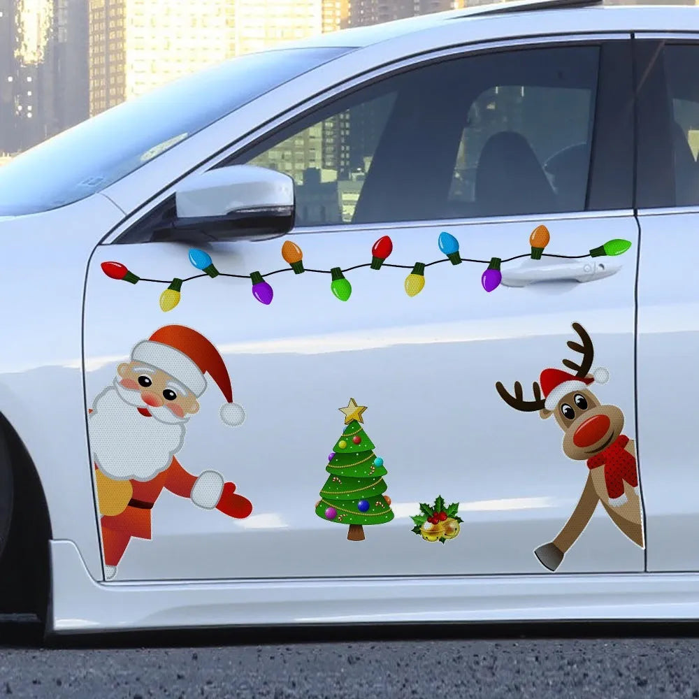 Christmas elk reflective magnetic car sticker with cartoon design and six-colour thread detail