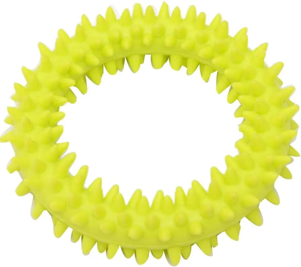 TPR spiky circle dog chew toy 9.5cm diameter in six colour options