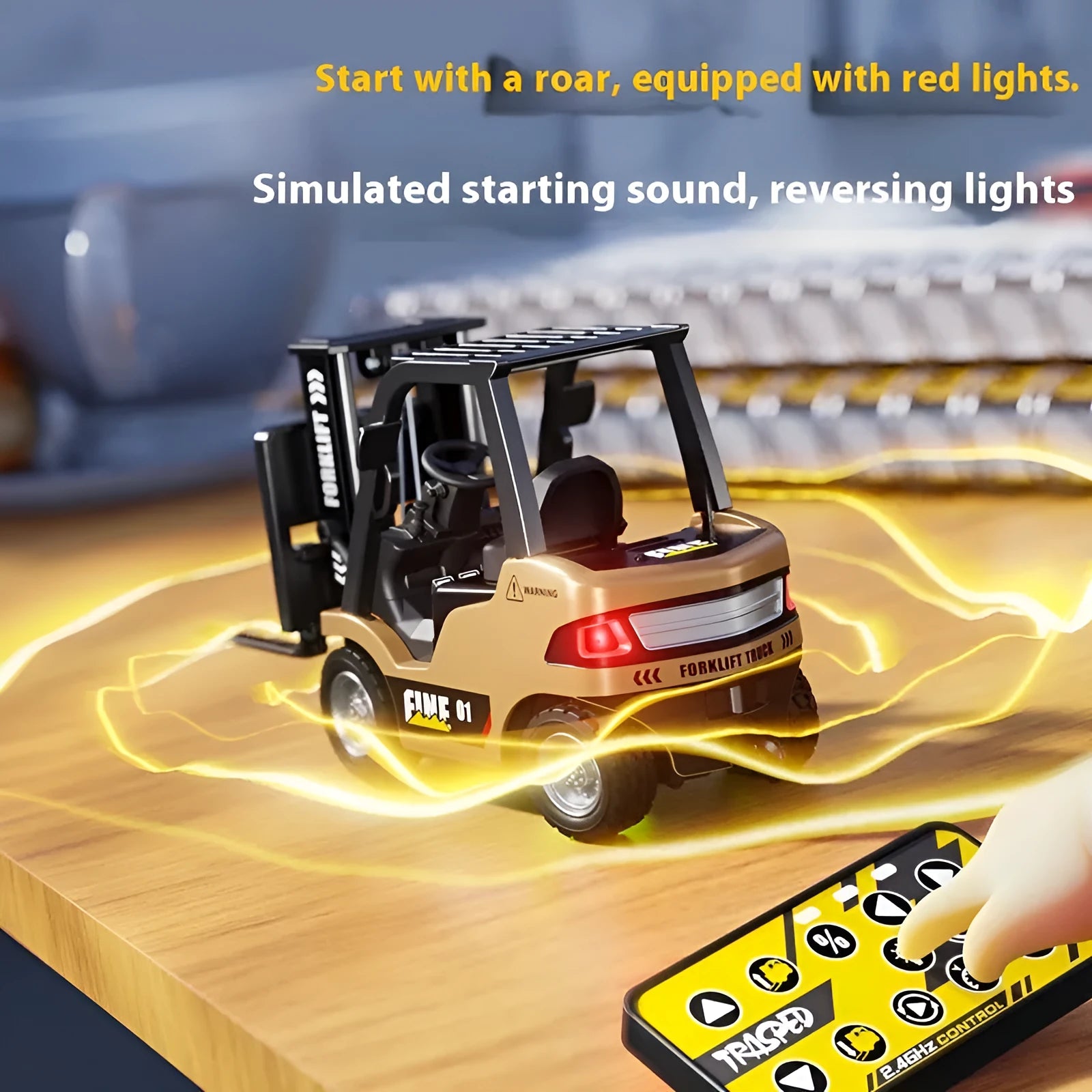 1:64 scale Bluetooth remote-control alloy forklift model with mobile app control and working accessories