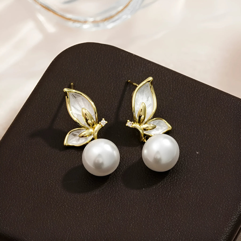 Zircon painting oil butterfly earrings for women with electroplated copper construction