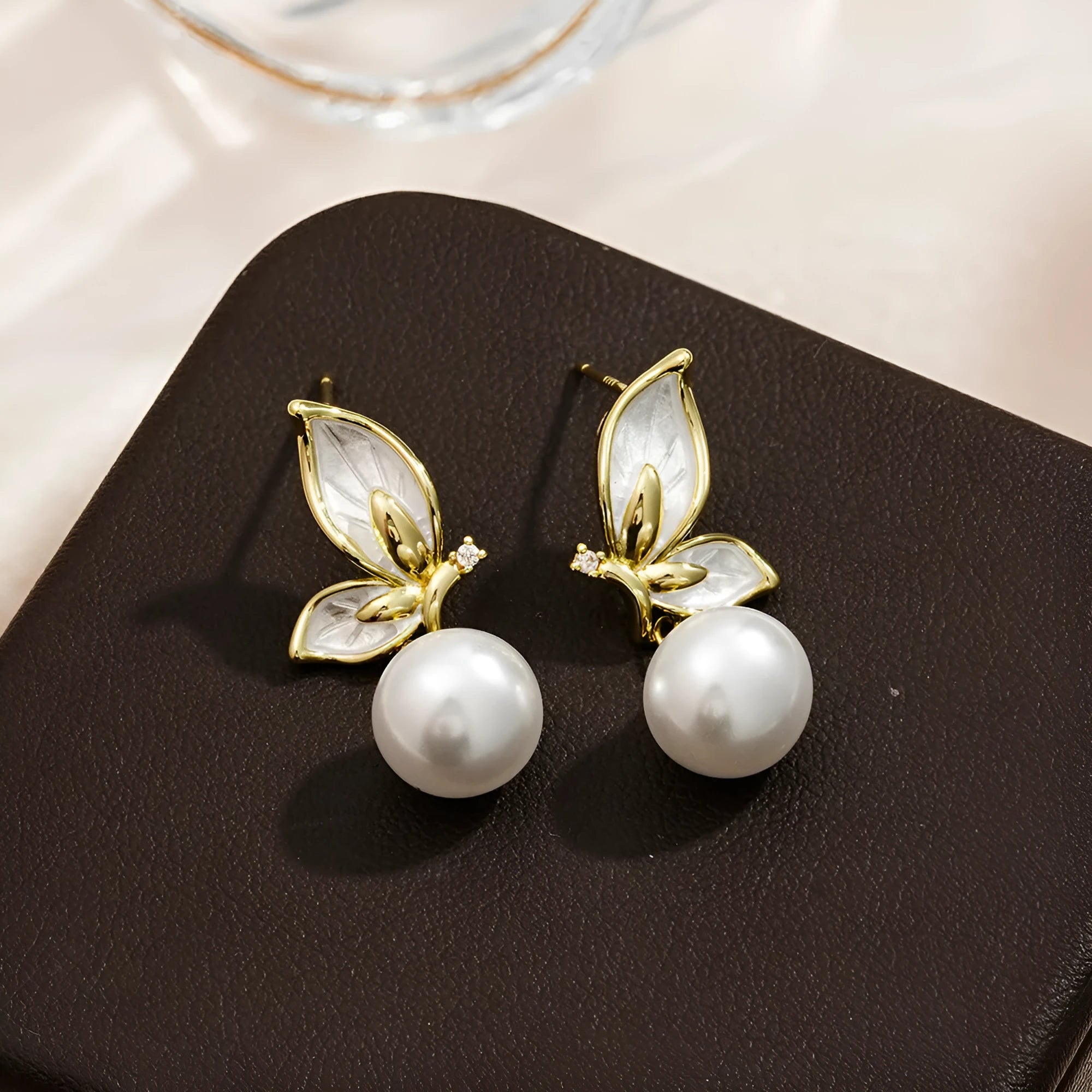 Zircon painting oil butterfly earrings for women with electroplated copper construction