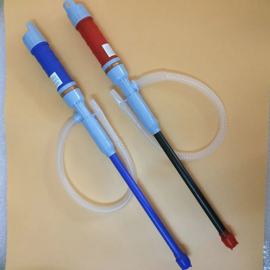 Blue manual siphon transfer pump for fuel oil gasoline and liquid handling