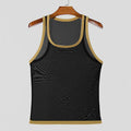 Men's solid colour polyester mesh fitness vest in white, showing straight hem design.