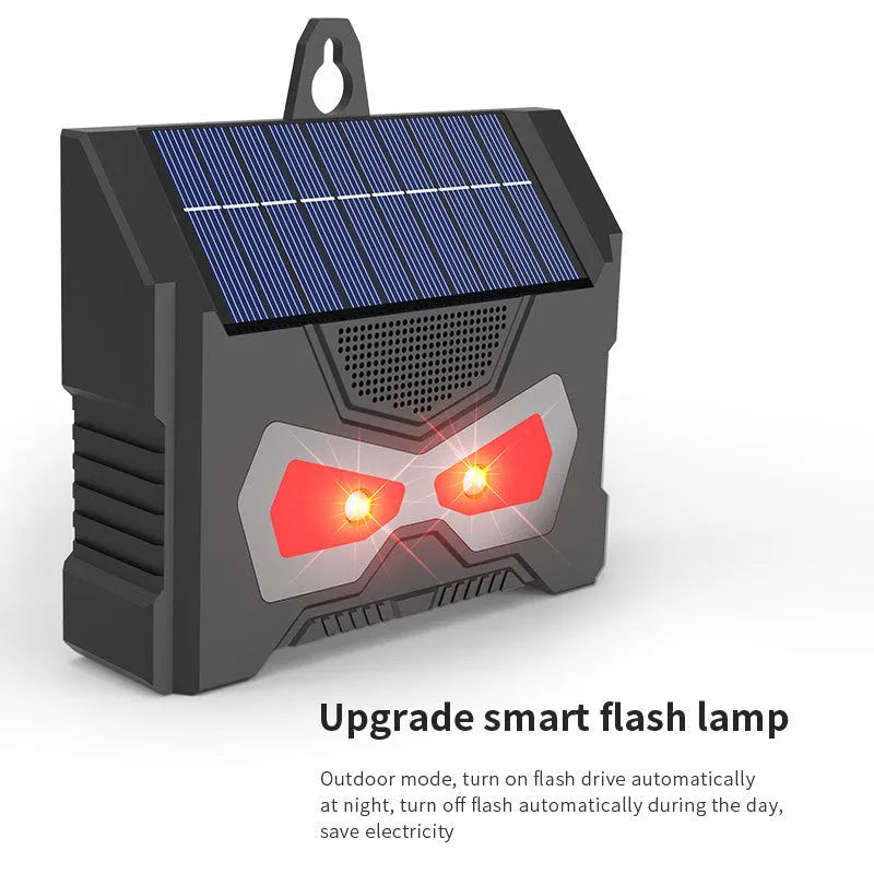 Black outdoor solar ultrasonic animal repeller with animal-themed design