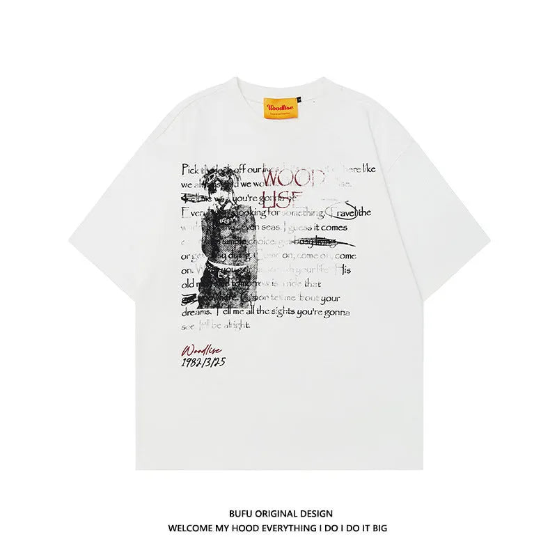 Men's black pure cotton t-shirt with white letter printing and raglan sleeves