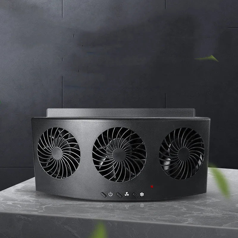 Black and white USB car ventilation fan with 1.5m cable for vehicle odour reduction