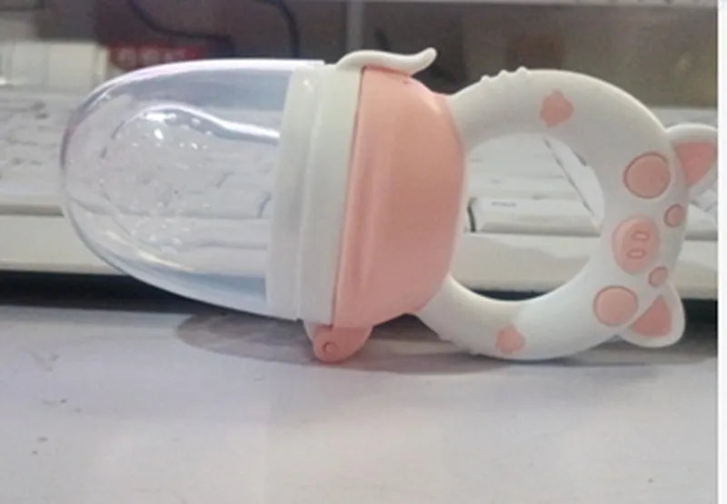 Silicone baby teether in blue, green or pink colours with food-grade material for infant gum relief