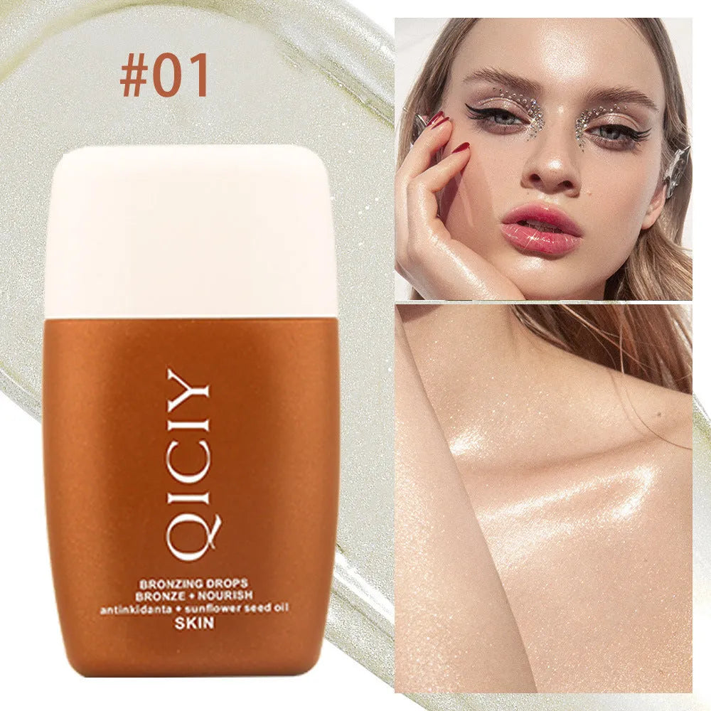 30ML bottle of face and body brightening contour liquid shown in one of four colour options.