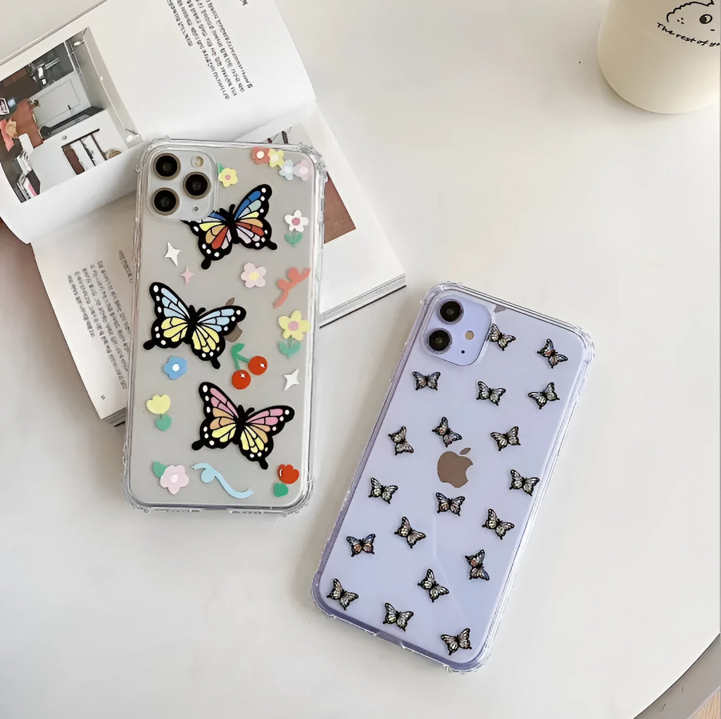 Color Butterfly TPU phone case back cover with solid butterfly pattern for iPhone