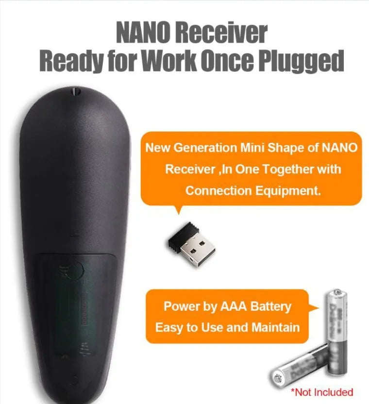 G30 wireless keyboard remote control with air mouse functionality and nano receiver