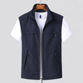 Men's striped waterproof vest with patch pockets and hood in khaki colour