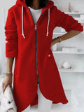Polyester zip hooded sweatshirt with velvet lining and front pockets in lotus root colour