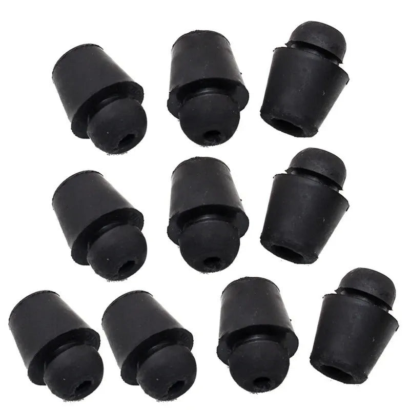 Ten black rubber automotive strut damping buckles for bootlid shock absorption.