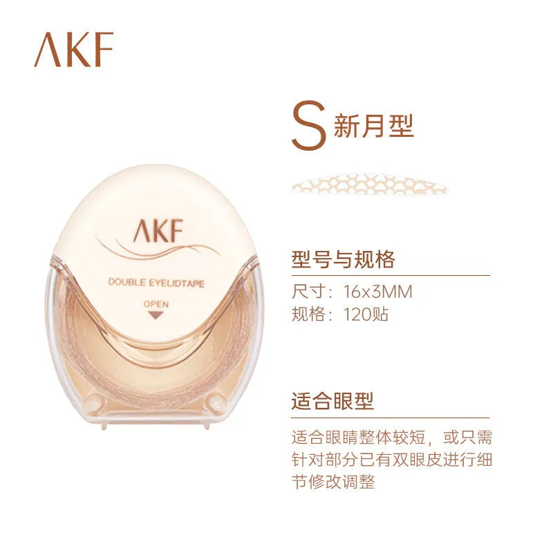 Pack of invisible lace double eyelid stickers showing 120 count and Crescent M, Crescent S, Olive M style options.
