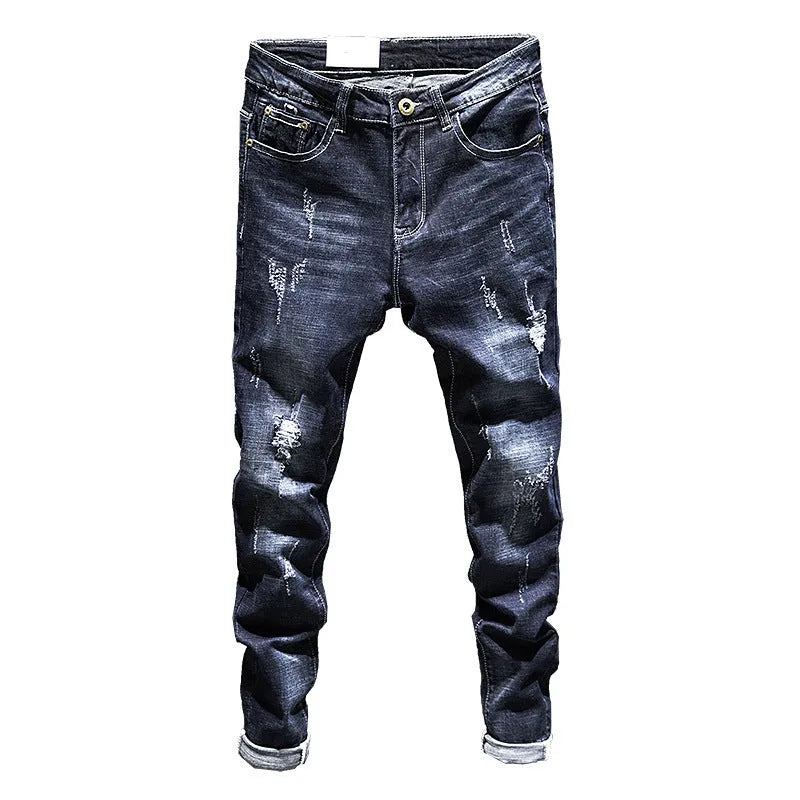 Men's slim-fit skinny jeans in cotton denim with micro elasticity in dark blue and light blue colours